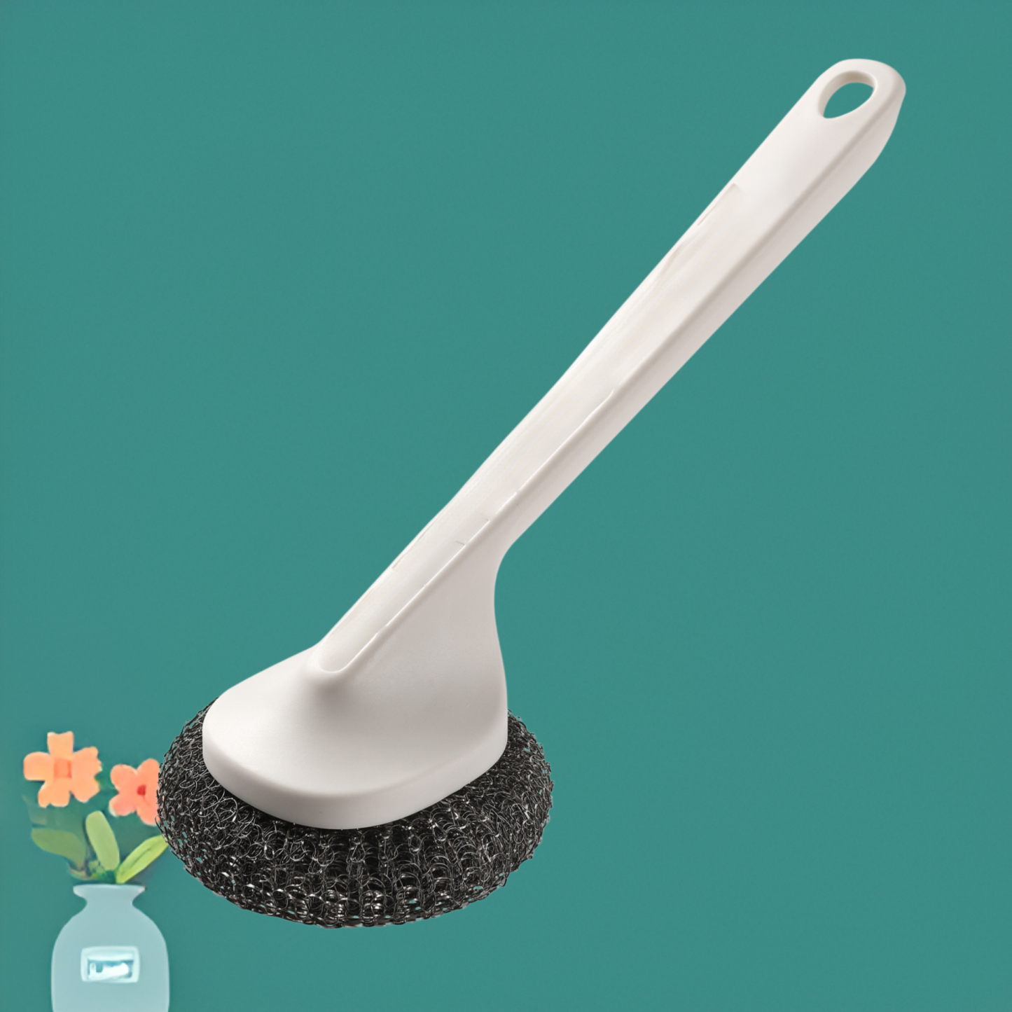 Kartáč na mytí nádobí z nerezové oceli s vyměnitelnou rukojetí