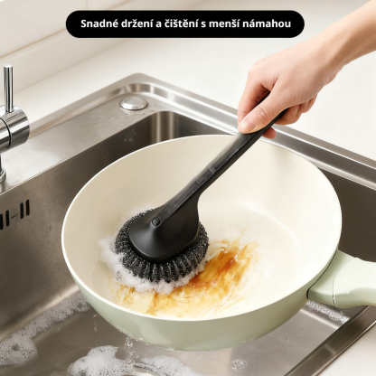 Kartáč na mytí nádobí z nerezové oceli s vyměnitelnou rukojetí