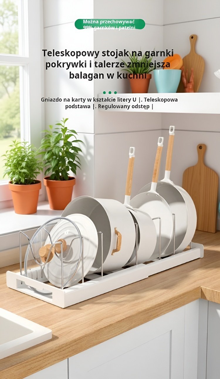 Regulowany stojak na akcesoria kuchenne w nowoczesnej kuchni