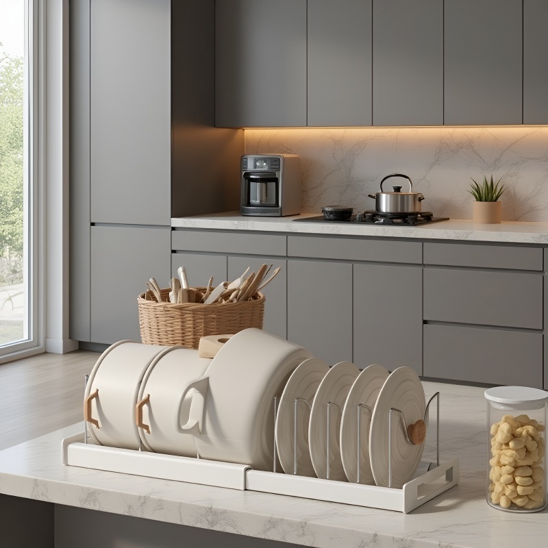 Regulowany i rozkładany stojak na akcesoria kuchenne