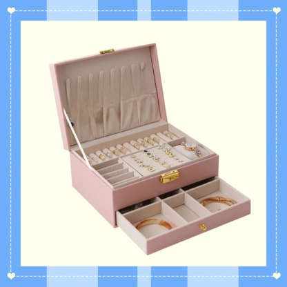 Dwupoziomowe luksusowe pudełko na biżuterię z ekoskóry, szufladowe