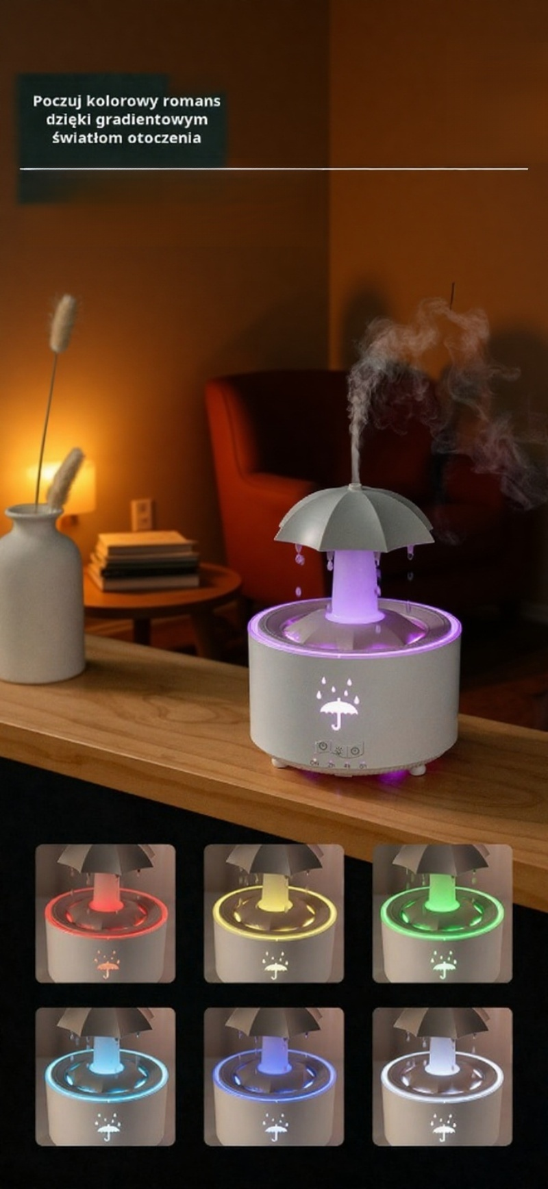 Nawilżacz z dużą ilością mgły na biurku