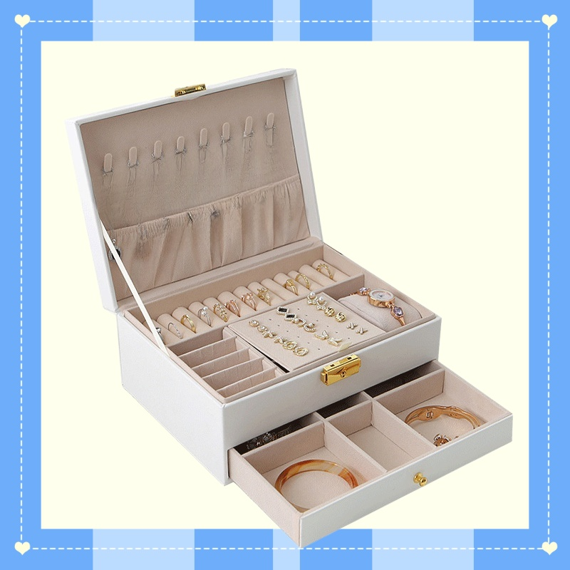 Dwupoziomowe luksusowe pudełko na biżuterię z ekoskóry, szufladowe