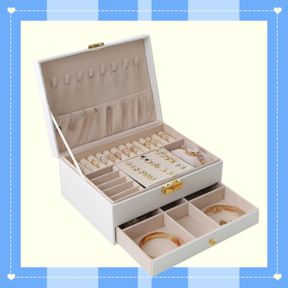 Dwupoziomowe luksusowe pudełko na biżuterię z ekoskóry, szufladowe