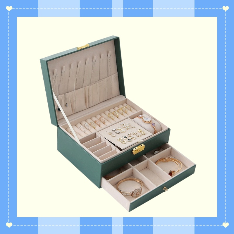 Dwupoziomowe luksusowe pudełko na biżuterię z ekoskóry, szufladowe