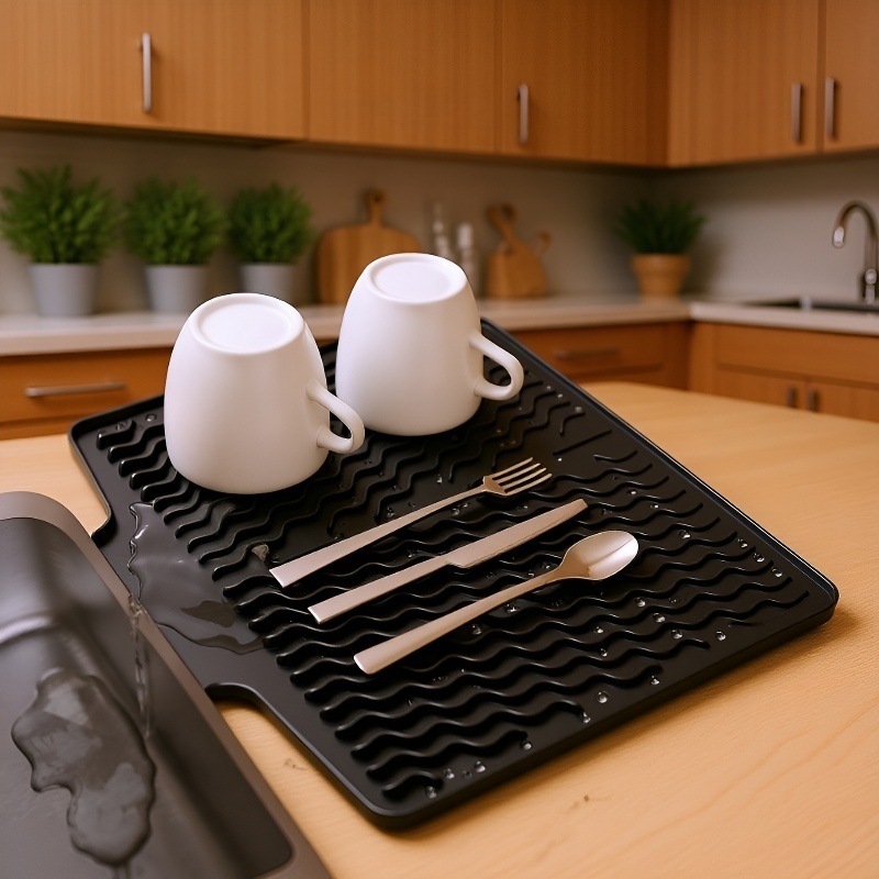 Silikonowa mata do odprowadzania wody, antypoślizgowa i izolująca ciepło do naczyń