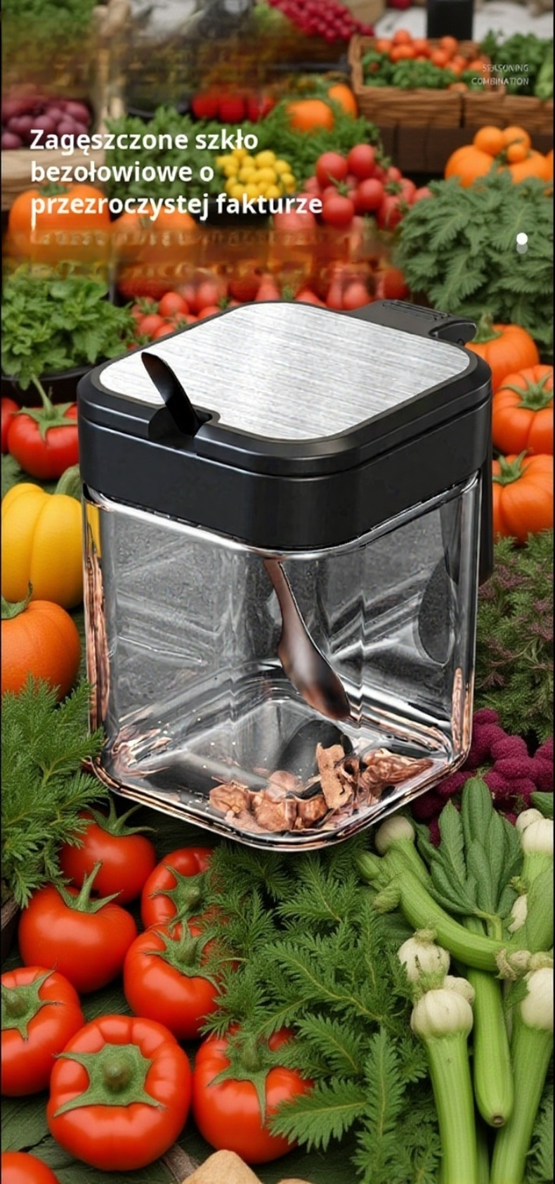 Przezroczysty pojemnik z przyprawami w nowoczesnej kuchni