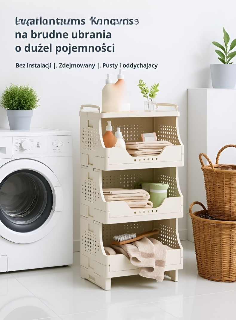 Składany pojemnik na brudne ubrania w nowoczesnym wnętrzu