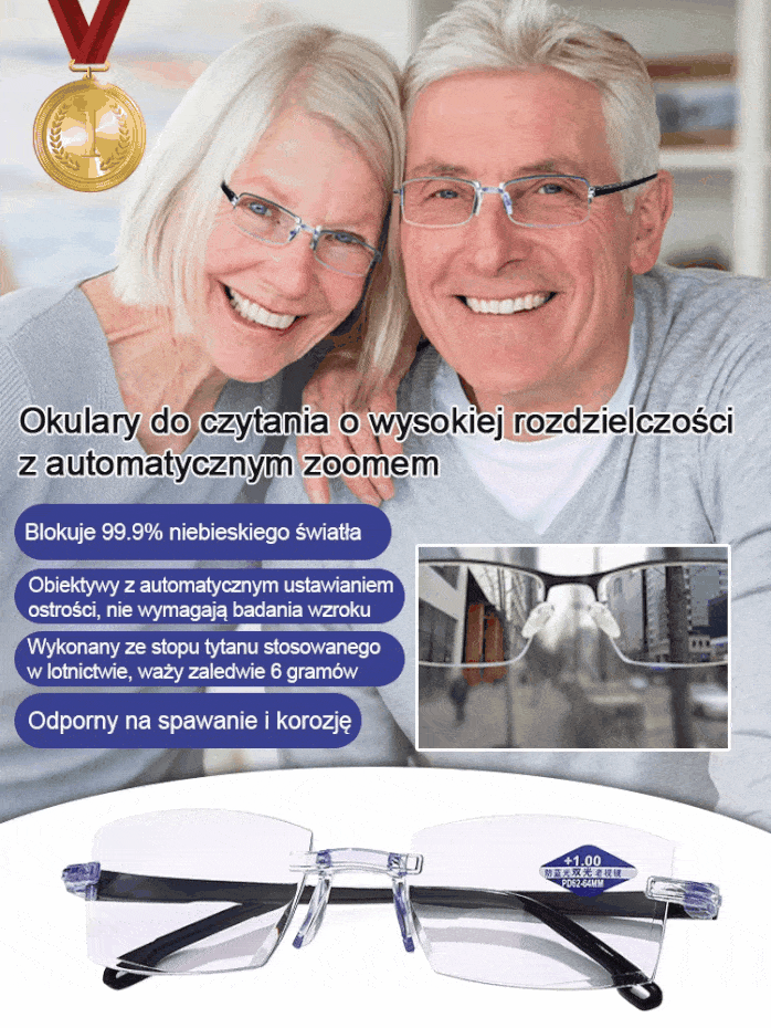 Okulary z automatycznym zoomem 🌟 Dostosowanie dioptrii w milisekundy 🌟 Bez drogich badań wzroku i czekania kilka tygodni 🌟