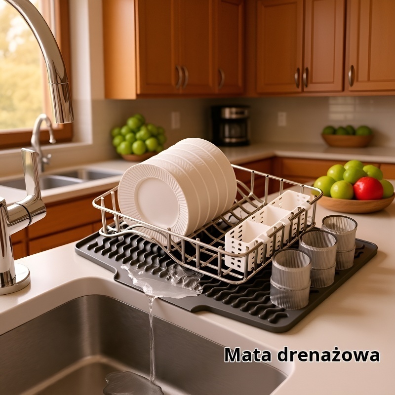 Silikonowa mata do odprowadzania wody, antypoślizgowa i izolująca ciepło do naczyń