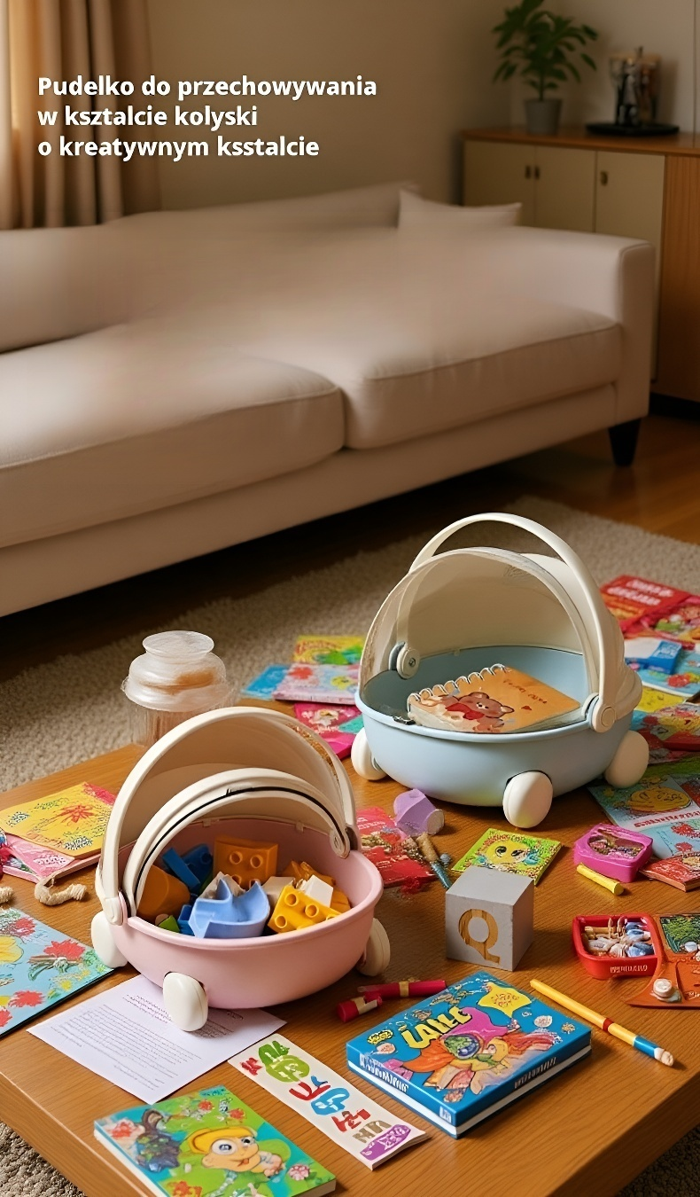 Koszyk na zabawki z bawełny z pokrywą i uchwytem w pokoju dziecięcym