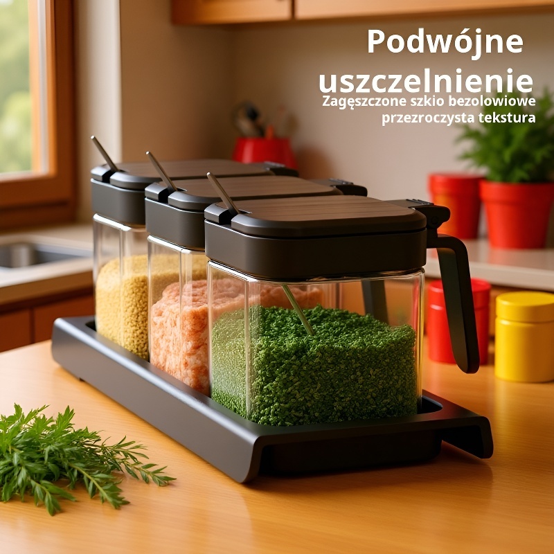  Szklany pojemnik na przyprawy z łyżeczką