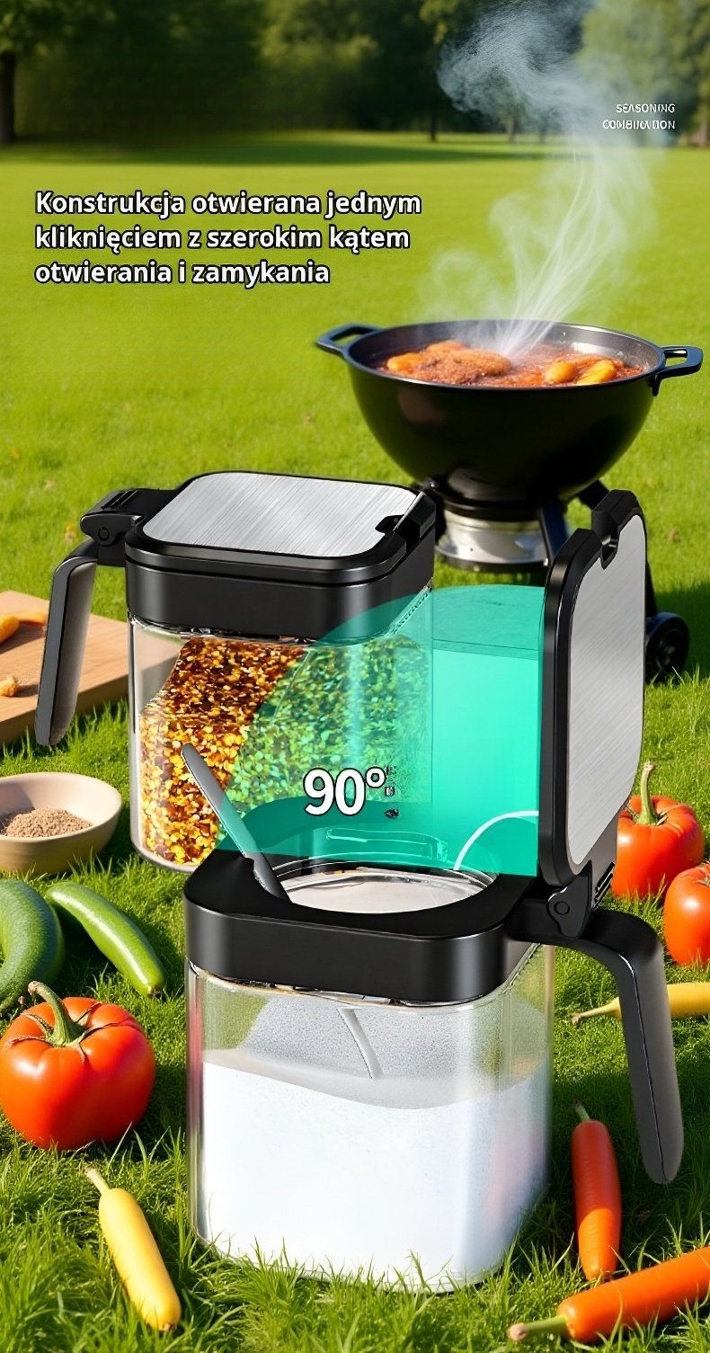 Zestaw szklanych pojemnik&oacute;w na przyprawy z praktyczną łyżeczką