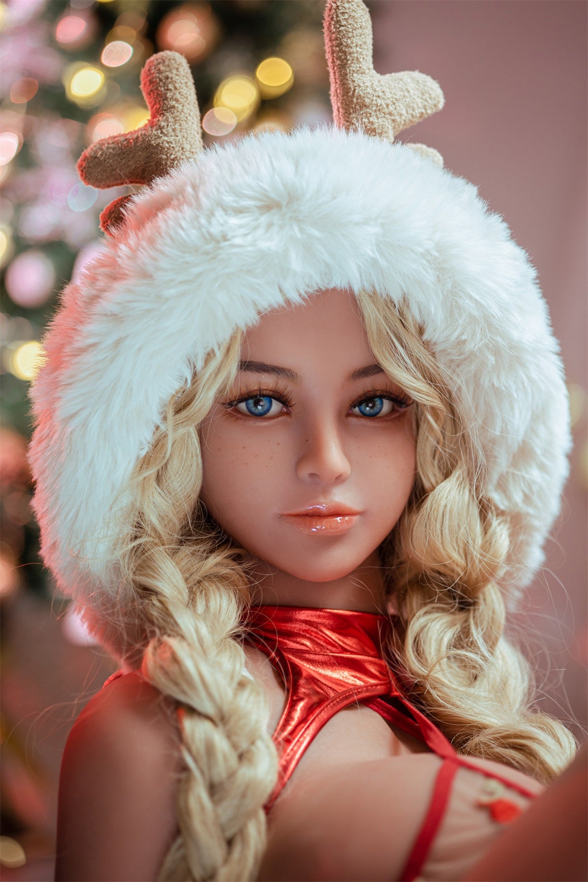 AIBEI | Monaisha - 4ft12 (153cm) Christmas Style Chubby Love Doll With Blonde Curly Hair-Honeylovedoll