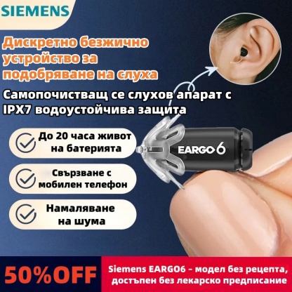 Siemens EARGO OTC слухов апарат: невидим, презареждаем, гъвкав CIC, одобрен от FDA.