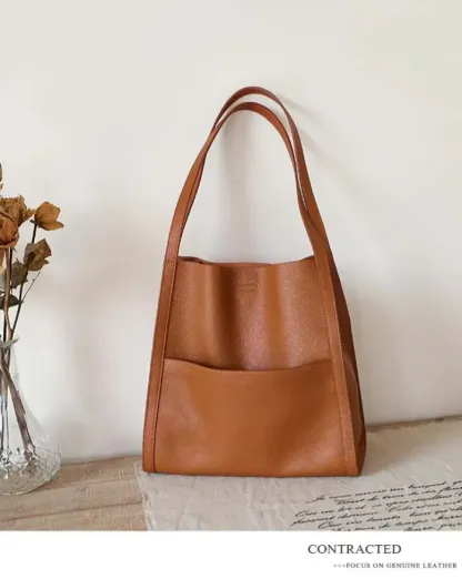 👜GEANTĂ DE UMĂR MONOCROMĂ SIMPLĂ DIN PIELE NATURALĂ