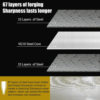 Conjunto de faca de chef de 67 camadas forjada à mão em aço Damasco