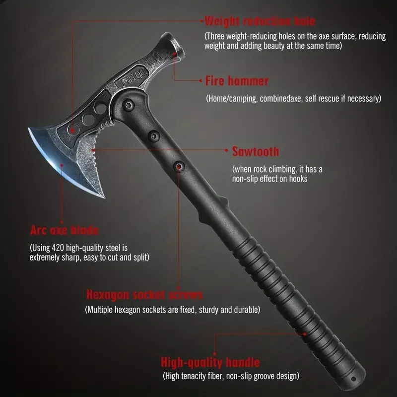 💪Machado de sobrevivência tático, machado de acampamento portátil com bainha de náilon, adequado para emergências em caminhadas ao ar livre✊