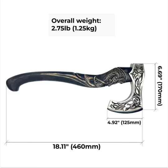 Ръчно кована викингска брадва с издълбана дръжка