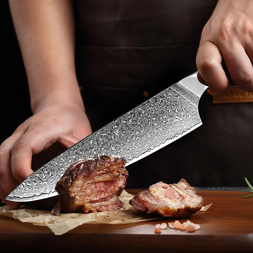 Conjunto de faca de chef de 67 camadas forjada à mão em aço Damasco