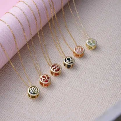 🌟🌈 Colier zodiac exclusiv din aur de 18k cu piatră unică de naștere✨🎁 (unisex)