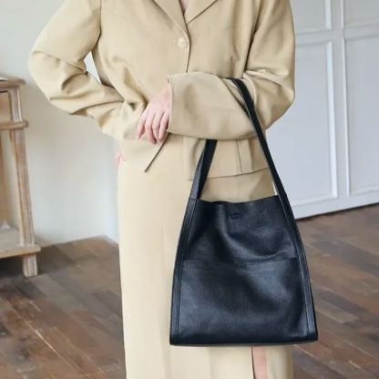 👜GEANTĂ DE UMĂR MONOCROMĂ SIMPLĂ DIN PIELE NATURALĂ