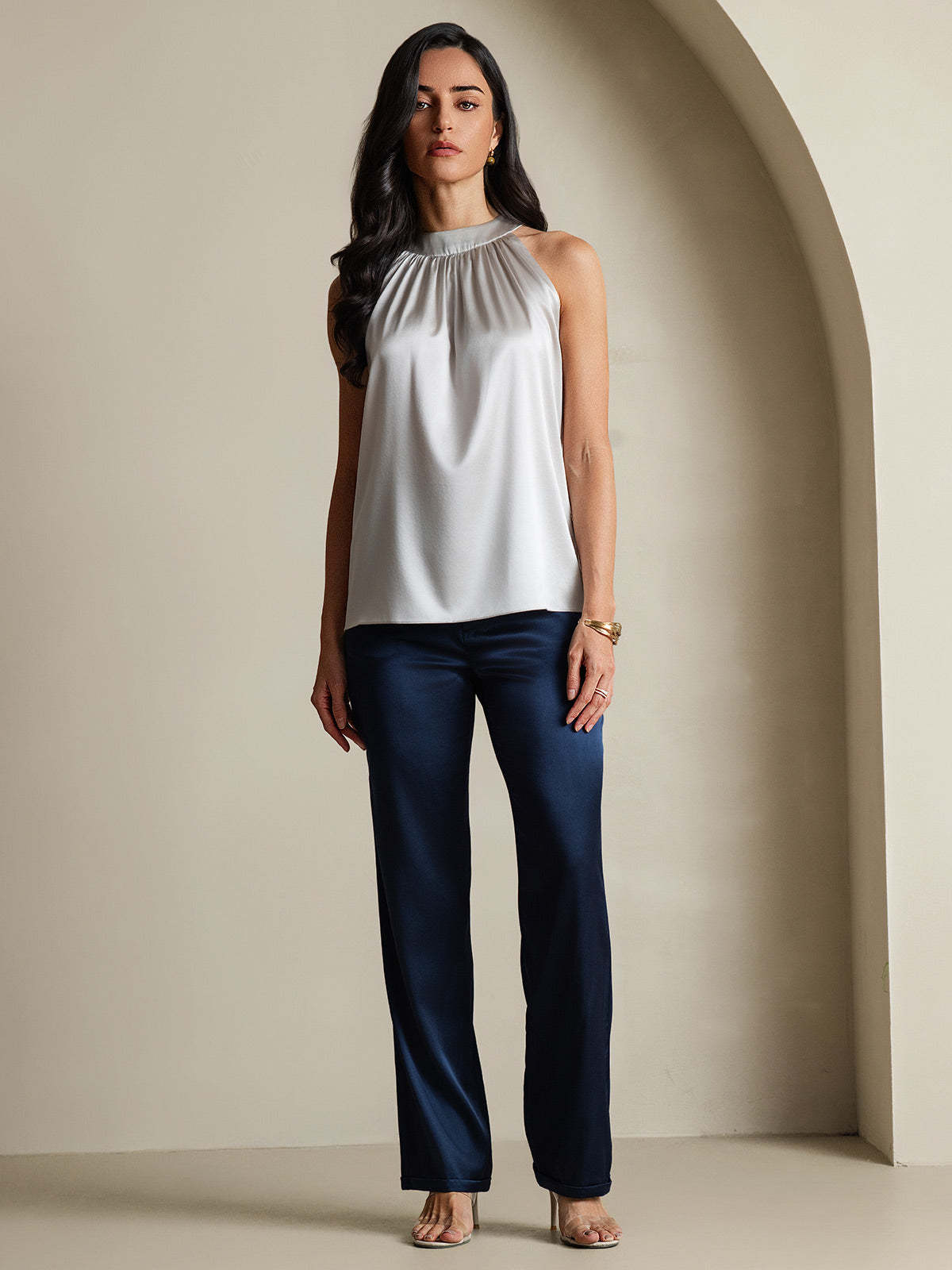 Silk Relaxed Sleeveless Halter Top