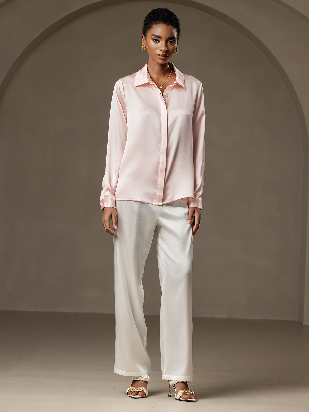 Silk Long Sleeve Lapel Collar Women's Shirt
