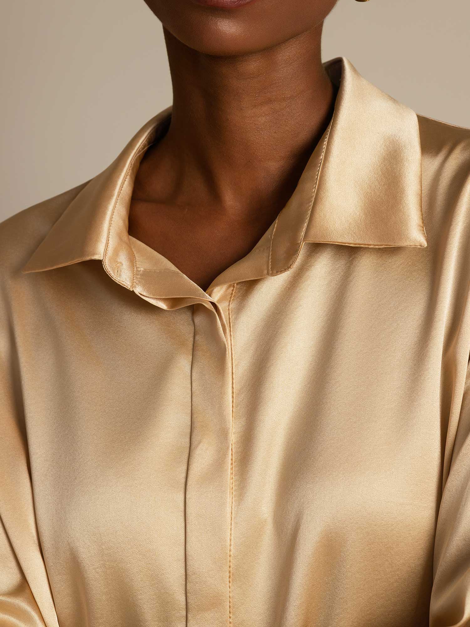 Silk Long Sleeve Lapel Collar Women's Shirt