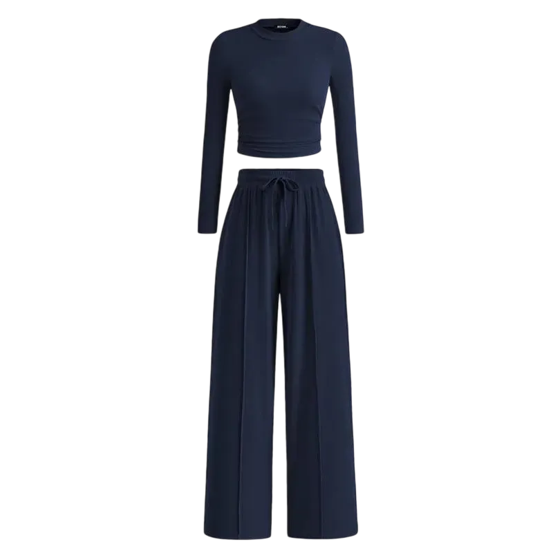 Women's Fall 2-Piece Set – Top & Wide-Leg Pants