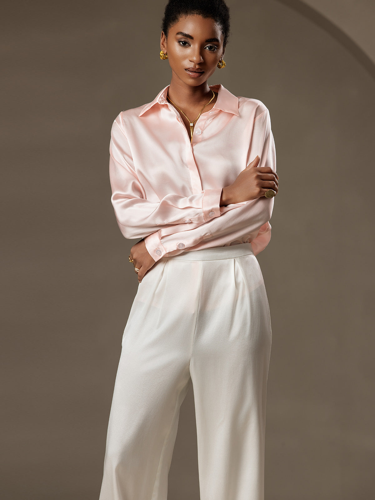 Silk Long Sleeve Lapel Collar Women's Shirt
