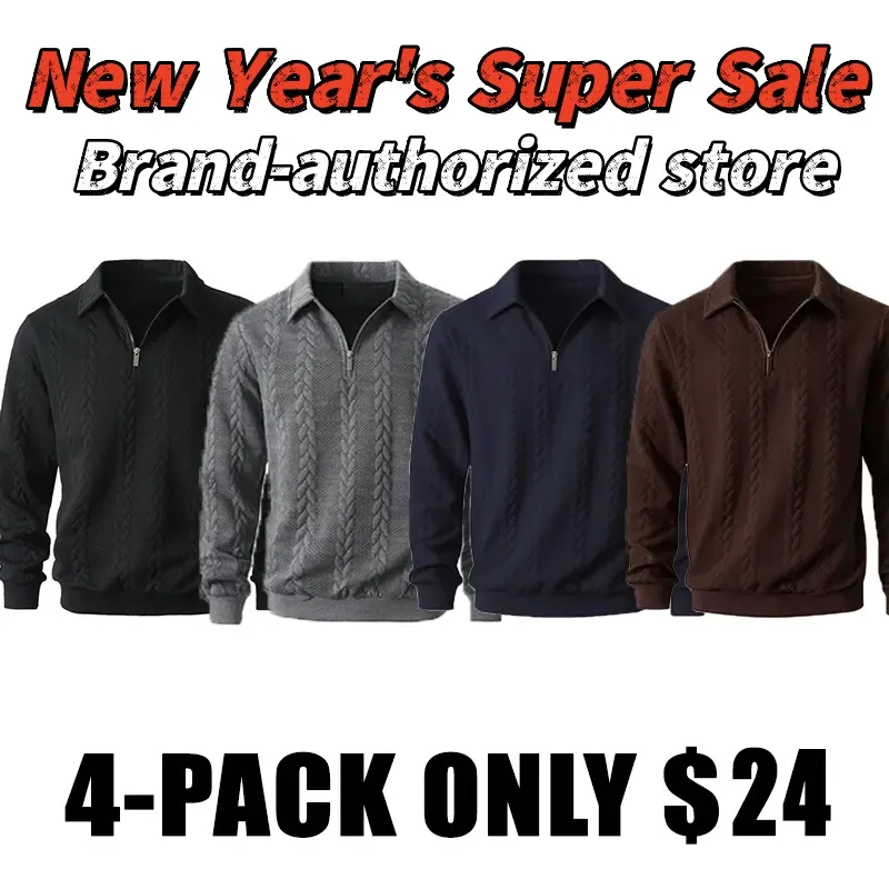Men's Fall Winter Outfits Knitted Polo Neck Long Sleeve Sweatshirt for Daliy Wear