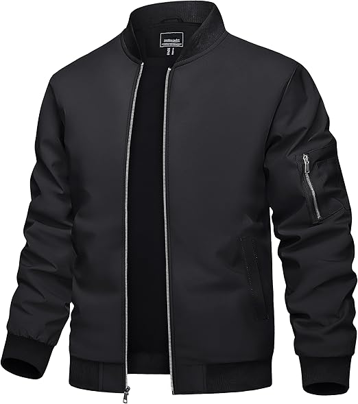 Men's Lightweight Casual Pilot Windproof Zip-Up Jacket with Pockets