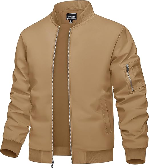 Men's Lightweight Casual Pilot Windproof Zip-Up Jacket with Pockets