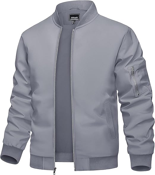 Men's Lightweight Casual Pilot Windproof Zip-Up Jacket with Pockets