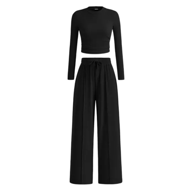 Women's Fall 2-Piece Set – Top & Wide-Leg Pants