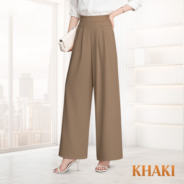 FlowyCharm - Drapey Soft Elegant High-Waisted Wide-Leg Pants