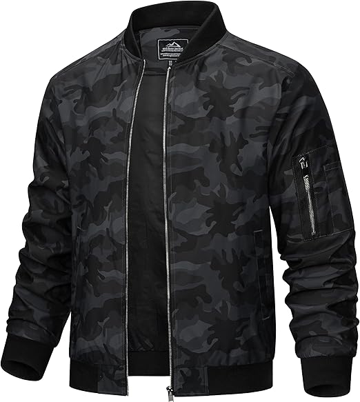 Men's Lightweight Casual Pilot Windproof Zip-Up Jacket with Pockets