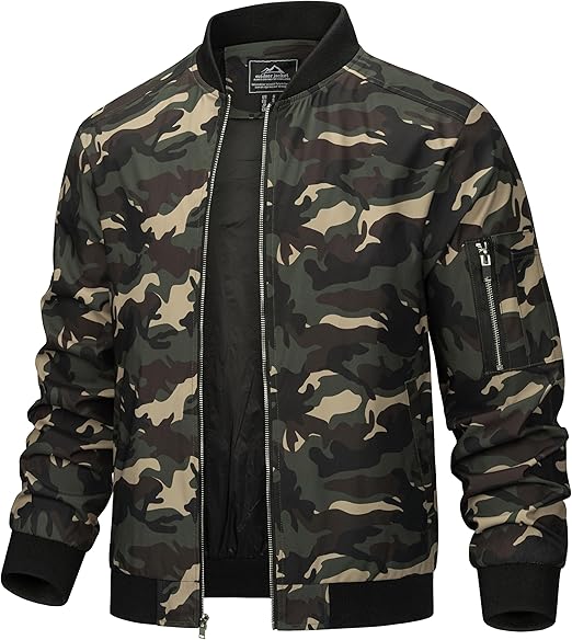 Men's Lightweight Casual Pilot Windproof Zip-Up Jacket with Pockets