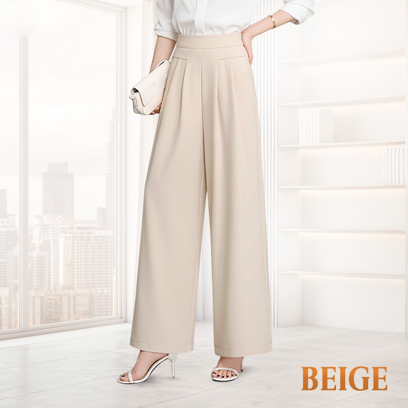 FlowyCharm - Drapey Soft Elegant High-Waisted Wide-Leg Pants