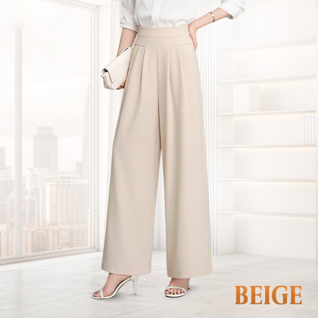 FlowyCharm - Drapey Soft Elegant High-Waisted Wide-Leg Pants