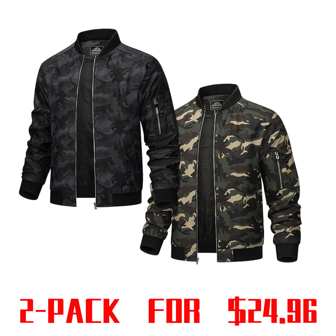 Men's Lightweight Casual Pilot Windproof Zip-Up Jacket with Pockets