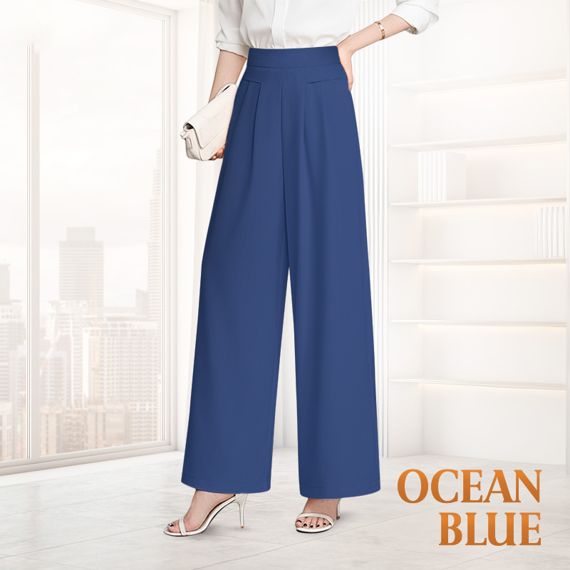 FlowyCharm - Drapey Soft Elegant High-Waisted Wide-Leg Pants