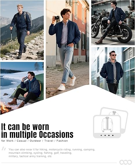 Men's Lightweight Casual Pilot Windproof Zip-Up Jacket with Pockets