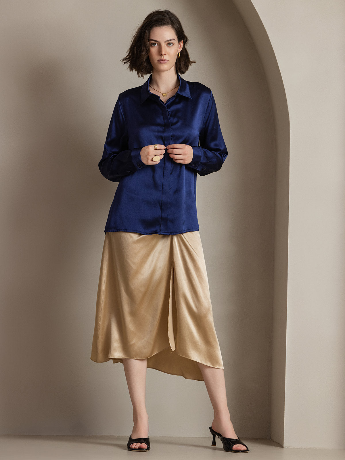 Silk Long Sleeve Lapel Collar Women's Shirt