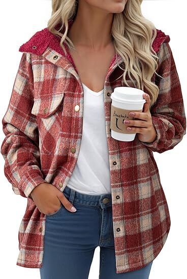 Women's Plaid/Houndstooth Print Button Front Hooded Coat, Casual Long Sleeve Pocket Coat
