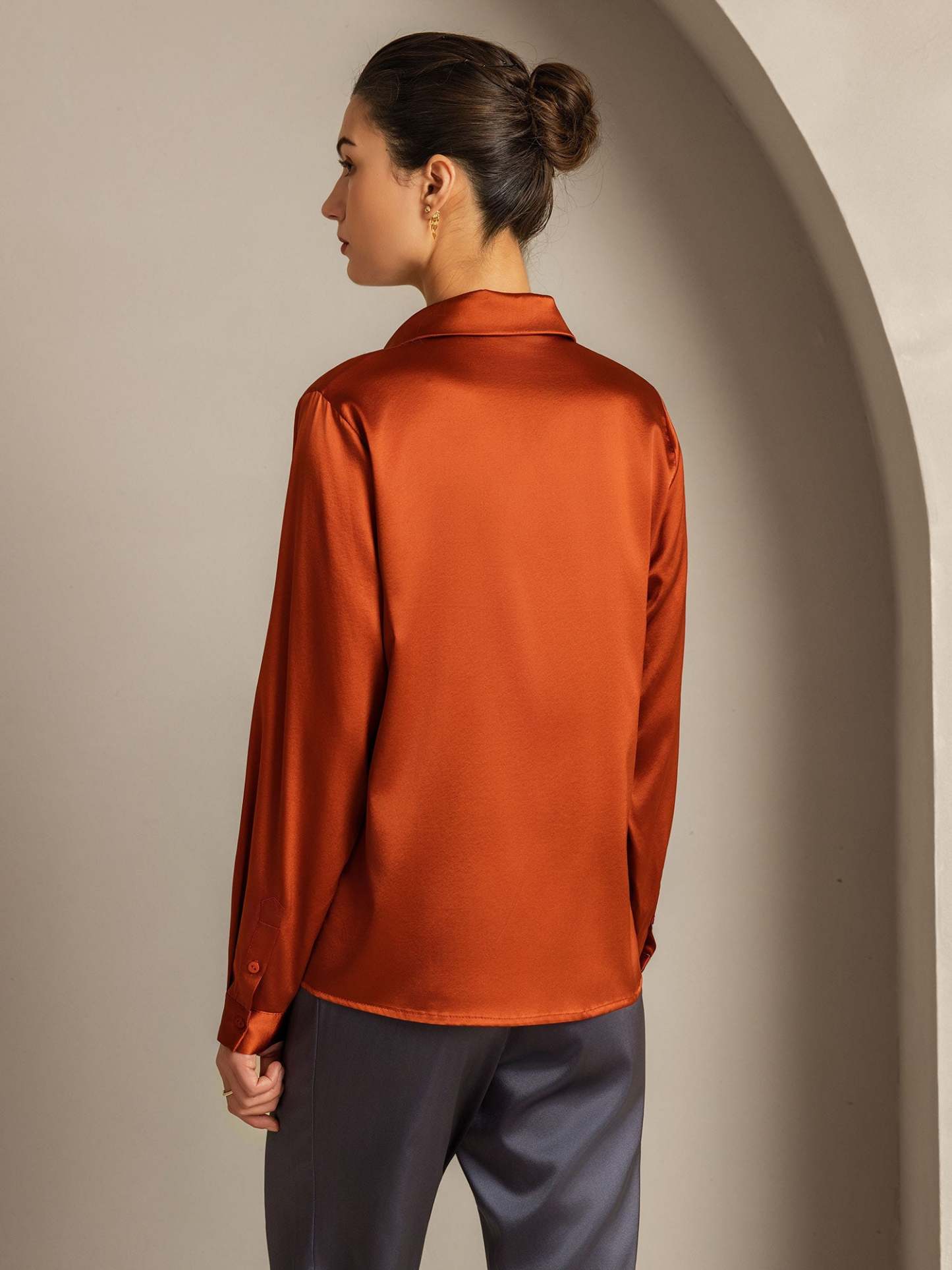 Silk Long Sleeve Lapel Collar Women's Shirt