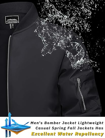 Men's Lightweight Casual Pilot Windproof Zip-Up Jacket with Pockets