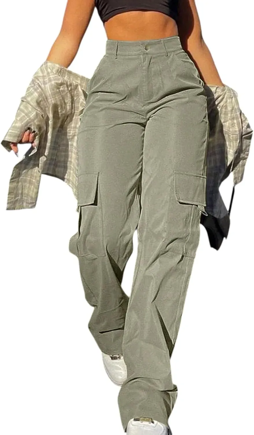 Cargo Pants for Women High Waisted Casual Pants Work Pants Baggy Stretchy Wide Leg Y2K Streetwear with Pockets