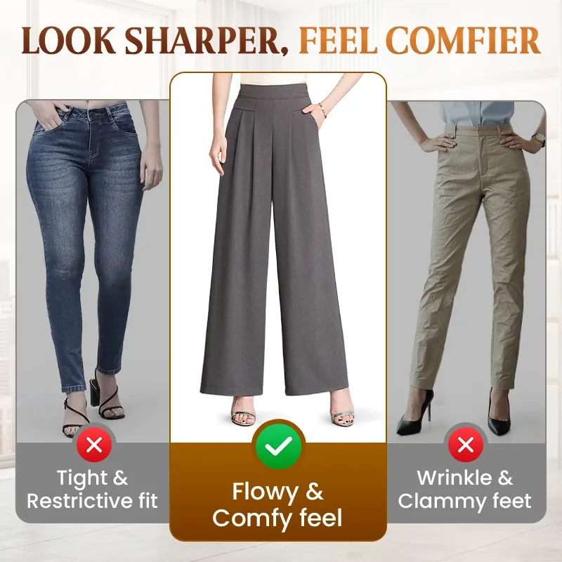 FlowyCharm - Drapey Soft Elegant High-Waisted Wide-Leg Pants